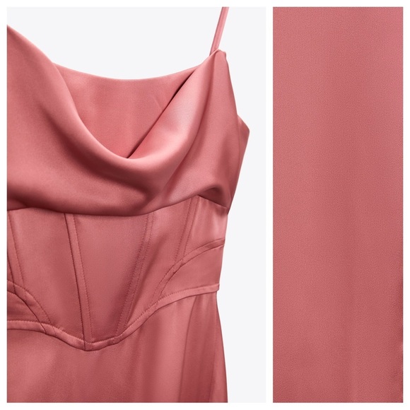 Zara Pink Satin Midi Dress - Picture 9 of 13